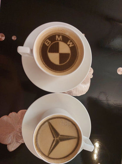 logo Mercedes BMW on coffe