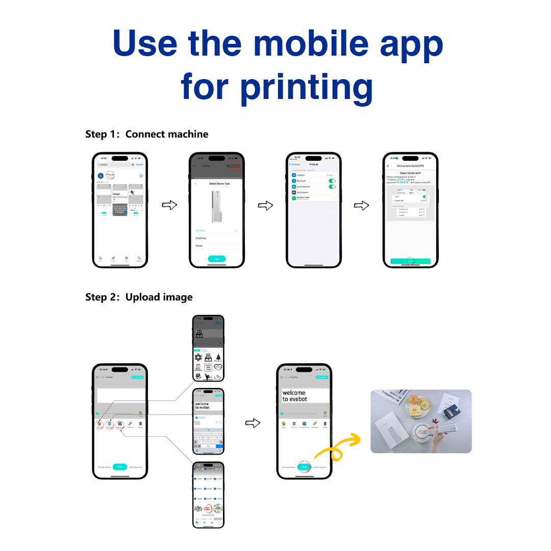 Demonstration of a mobile application for mini printer pen printing