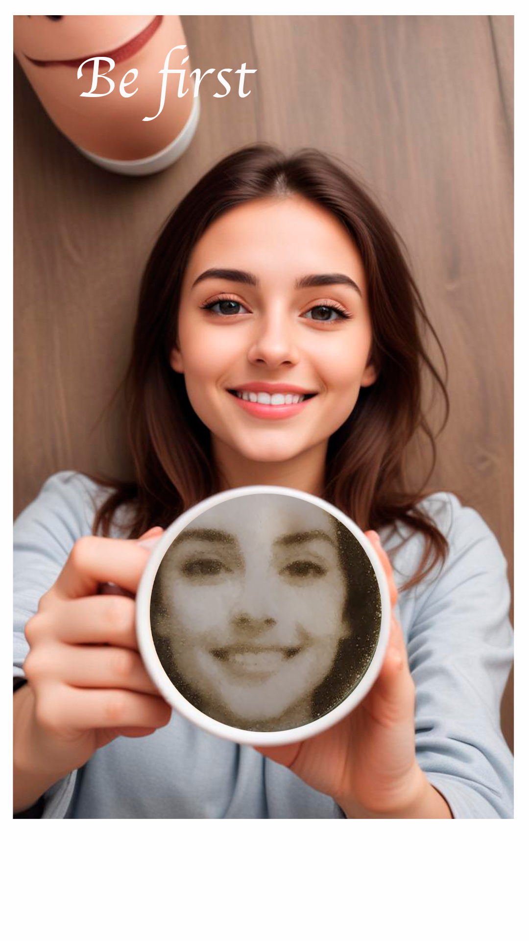 girl with a cup of coffee with her selfie